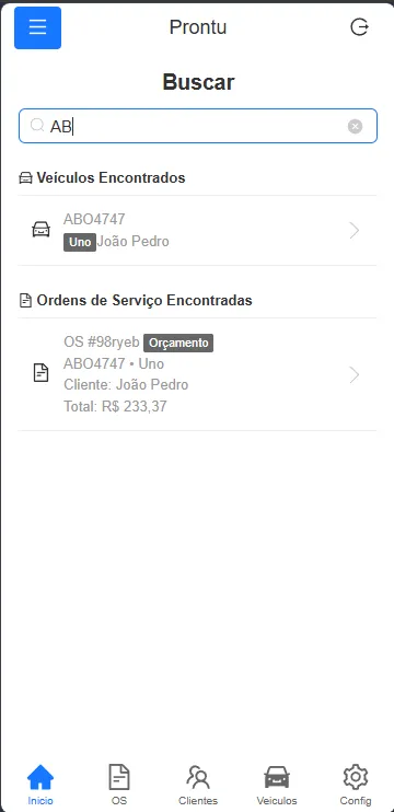 Busca universal do Prontu por placa, nome ou telefone
