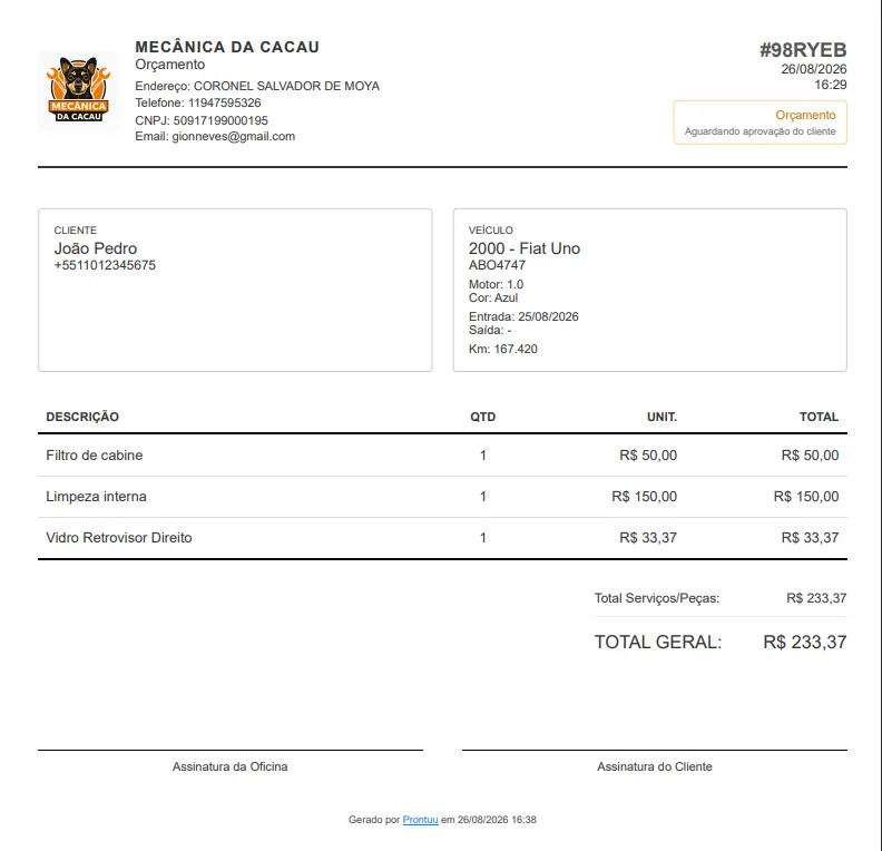 PDF de impressão da Ordem de Serviço do Prontu