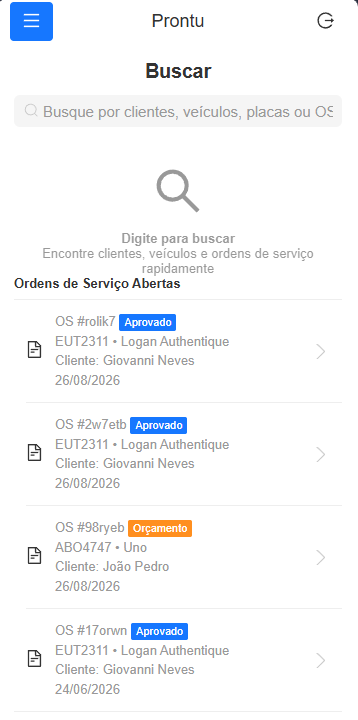 Dashboard com busca universal